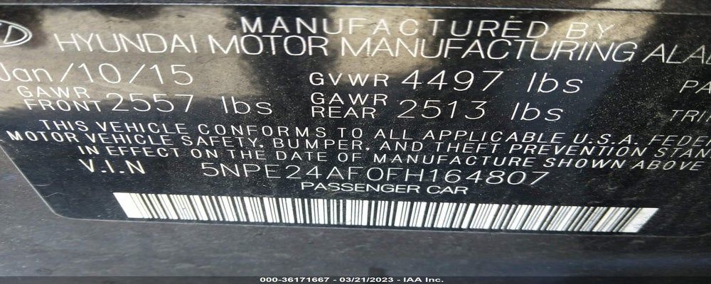 5NPE24AF0FH164807 2015 HYUNDAI SONATA photo no. 9