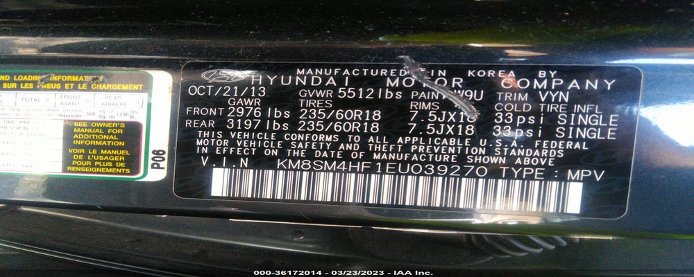 KM8SM4HF1EU039270 2014 HYUNDAI SANTA FE photo no. 9