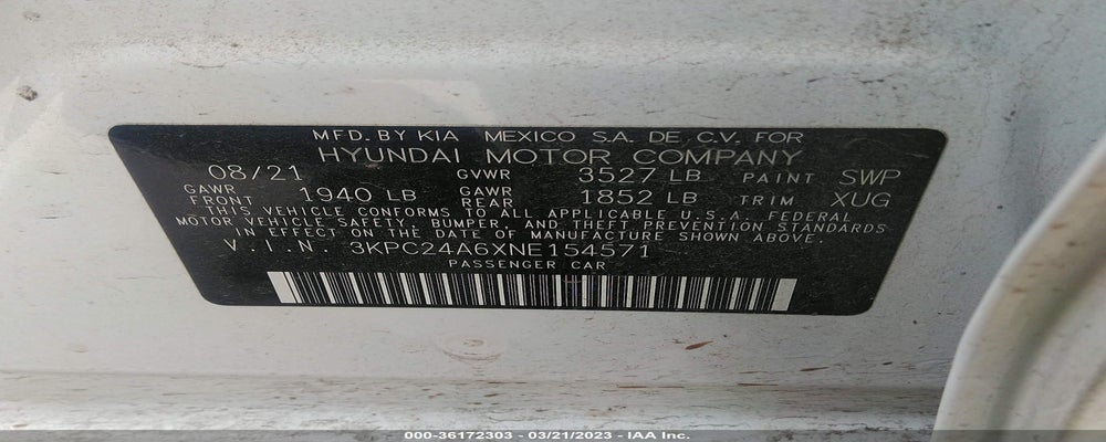 3KPC24A6XNE154571 2022 HYUNDAI ACCENT photo no. 9