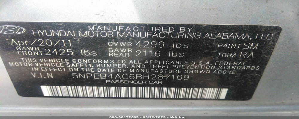 5NPEB4AC6BH287169 2011 HYUNDAI SONATA photo no. 9