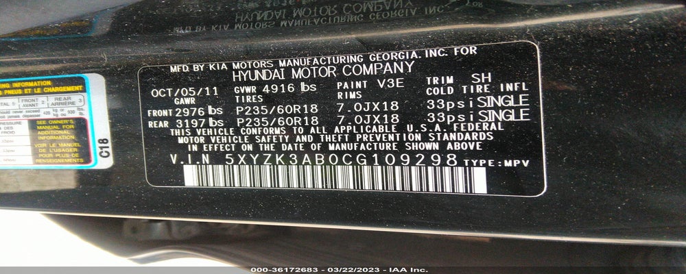 5XYZK3AB0CG109298 2012 HYUNDAI SANTA FE photo no. 9