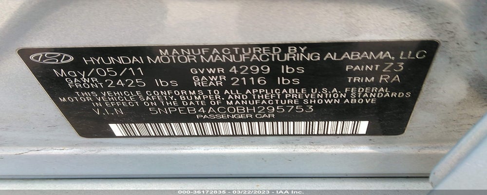 5NPEB4AC0BH295753 2011 HYUNDAI SONATA photo no. 9