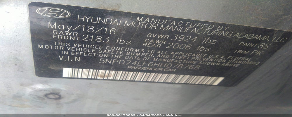 5NPD74LF6HH078768 2017 HYUNDAI ELANTRA photo no. 9
