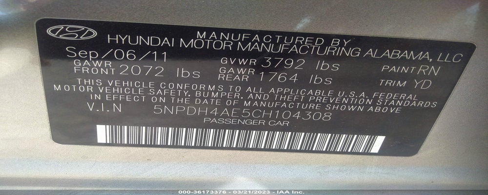 5NPDH4AE5CH104308 2012 HYUNDAI ELANTRA photo no. 9