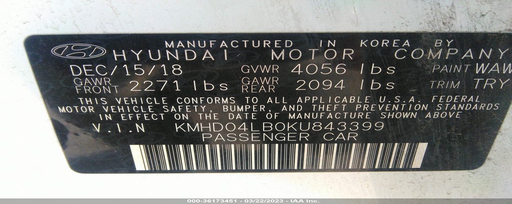 KMHD04LB0KU843399 2019 HYUNDAI ELANTRA photo no. 9