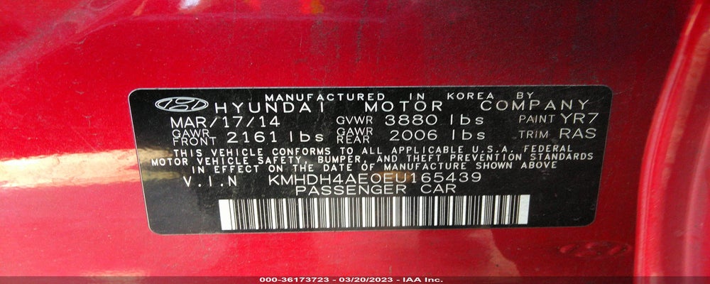KMHDH4AE0EU165439 2014 HYUNDAI ELANTRA photo no. 9