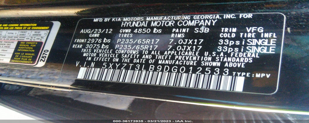 5XYZT3LB9DG012533 2013 HYUNDAI SANTA FE photo no. 9