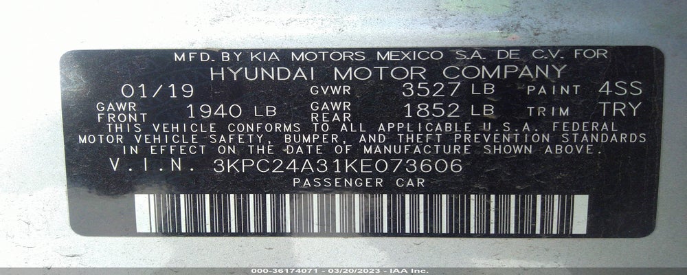 3KPC24A31KE073606 2019 HYUNDAI ACCENT photo no. 9