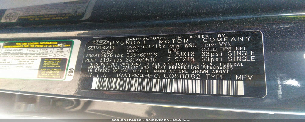 KM8SM4HF0FU088882 2015 HYUNDAI SANTA FE photo no. 9