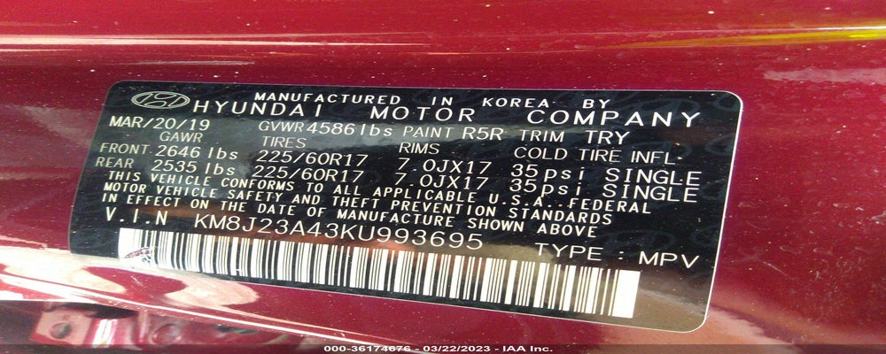 KM8J23A43KU993695 2019 HYUNDAI TUCSON photo no. 9