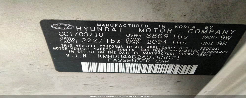 KMHDU4AD2AU195071 2010 HYUNDAI ELANTRA photo no. 9