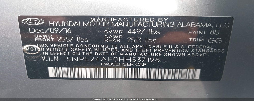 5NPE24AF0HH537198 2017 HYUNDAI SONATA photo no. 9