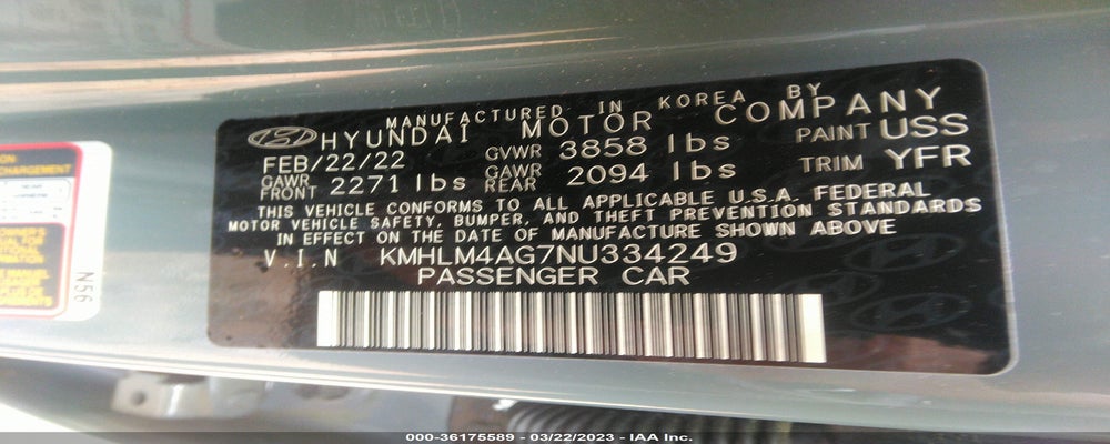 KMHLM4AG7NU334249 2022 HYUNDAI ELANTRA photo no. 9