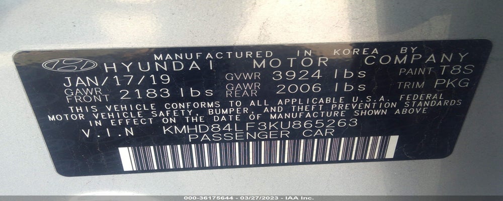 KMHD84LF3KU865263 2019 HYUNDAI ELANTRA photo no. 9