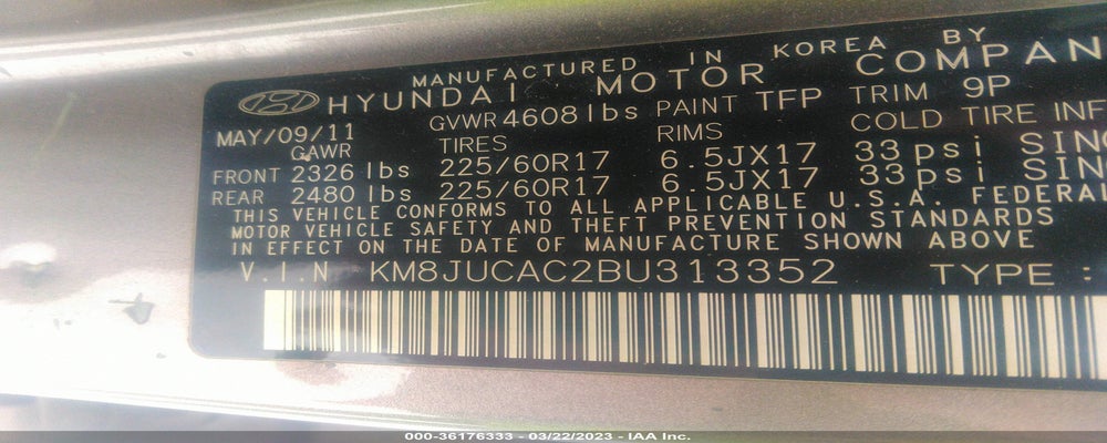 KM8JUCAC2BU313352 2011 HYUNDAI TUCSON photo no. 9