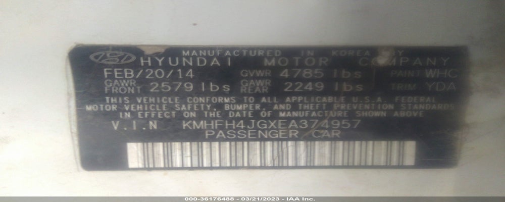 KMHFH4JGXEA374957 2014 HYUNDAI AZERA photo no. 9