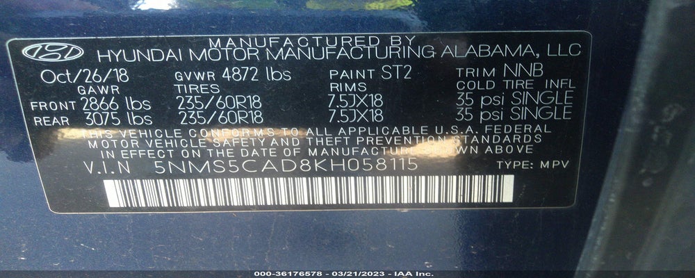 5NMS5CAD8KH058115 2019 HYUNDAI SANTA FE photo no. 9