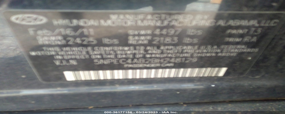 5NPEC4AB2BH248129 2011 HYUNDAI SONATA photo no. 9