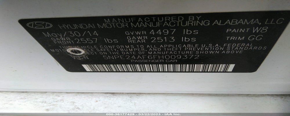 5NPE24AF6FH009372 2015 HYUNDAI SONATA photo no. 9