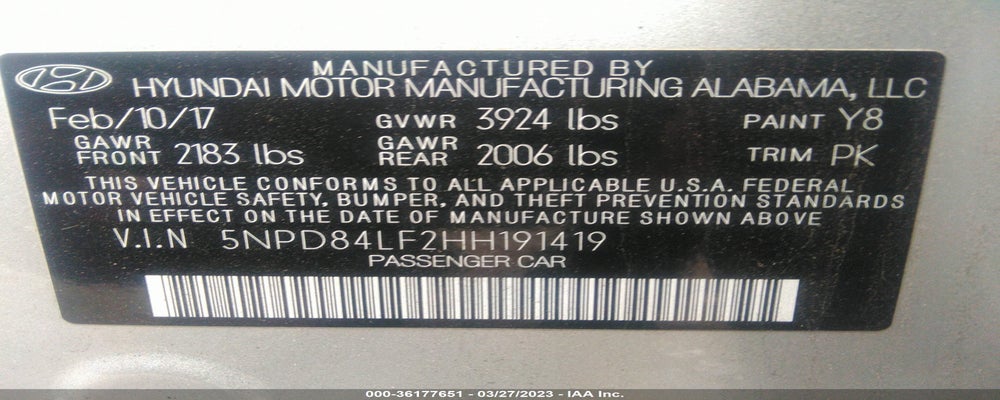 5NPD84LF2HH191419 2017 HYUNDAI ELANTRA photo no. 9