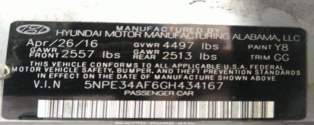 5NPE34AF6GH434167 2016 HYUNDAI SONATA photo no. 9