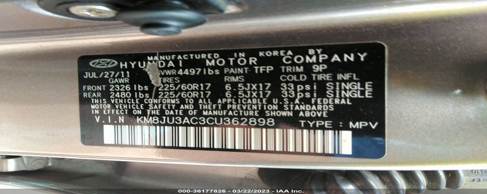 KM8JU3AC3CU362898 2012 HYUNDAI TUCSON photo no. 9