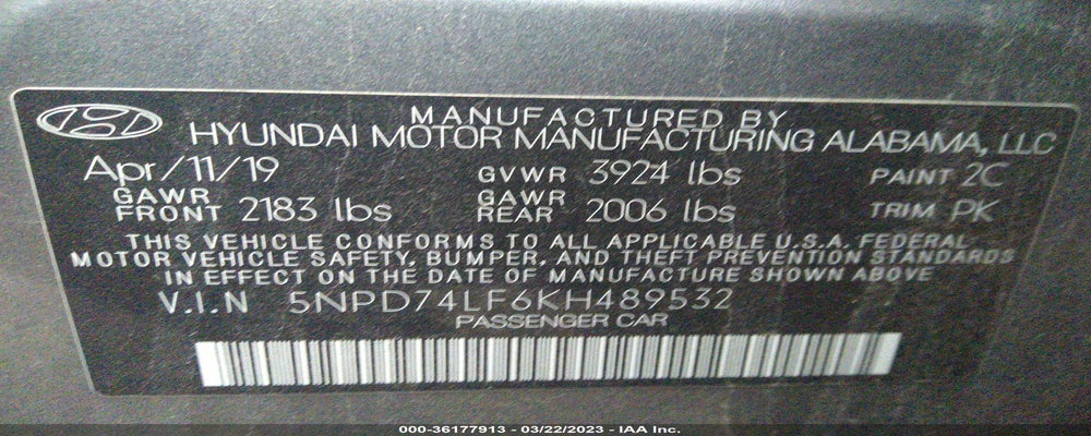 5NPD74LF6KH489532 2019 HYUNDAI ELANTRA photo no. 9