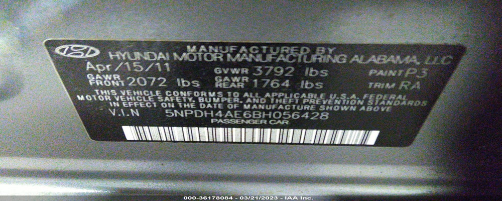 5NPDH4AE6BH056428 2011 HYUNDAI ELANTRA photo no. 9