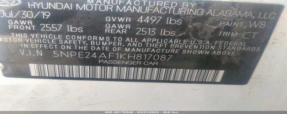 5NPE24AF1KH817087 2019 HYUNDAI SONATA photo no. 9
