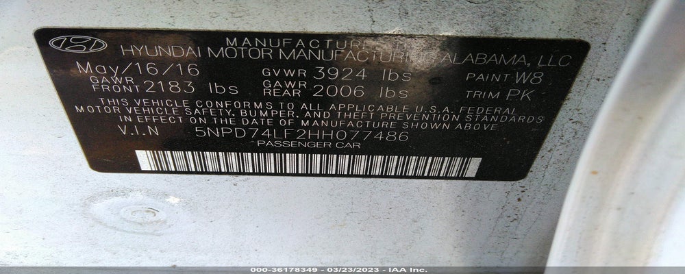 5NPD74LF2HH077486 2017 HYUNDAI ELANTRA photo no. 9