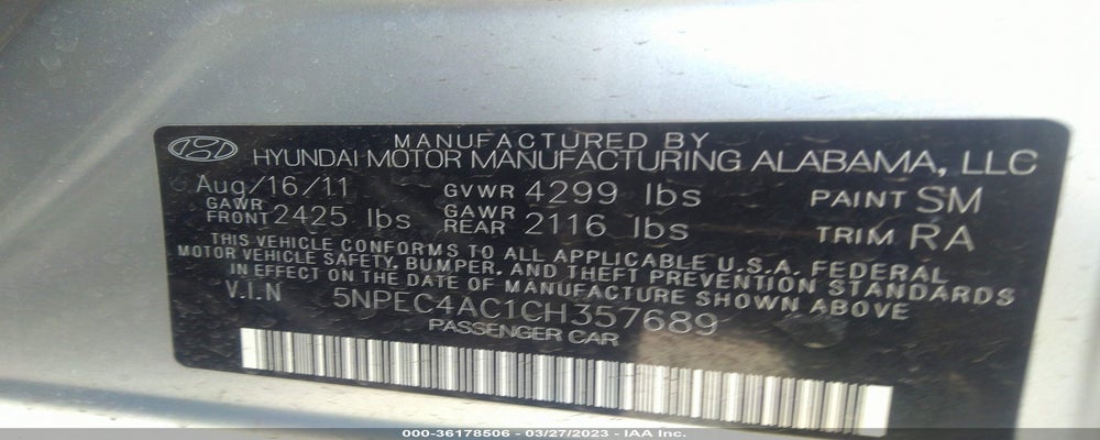 5NPEC4AC1CH357689 2012 HYUNDAI SONATA photo no. 9