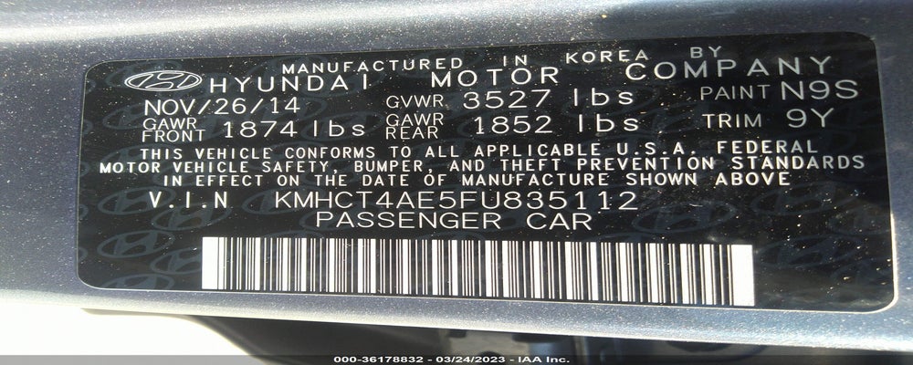 KMHCT4AE5FU835112 2015 HYUNDAI ACCENT photo no. 9