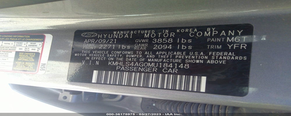 KMHLS4AG0MU184148 2021 HYUNDAI ELANTRA photo no. 9