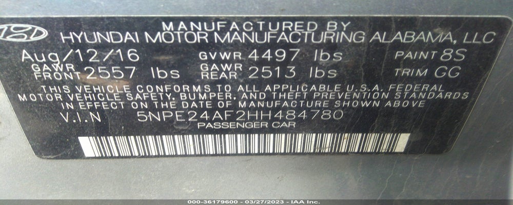 5NPE24AF2HH484780 2017 HYUNDAI SONATA photo no. 9