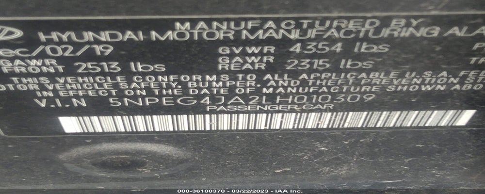 5NPEG4JA2LH010309 2020 HYUNDAI SONATA photo no. 9