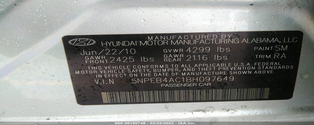 5NPEB4AC1BH097649 2011 HYUNDAI SONATA photo no. 9