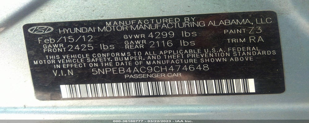 5NPEB4AC9CH474648 2012 HYUNDAI SONATA photo no. 9