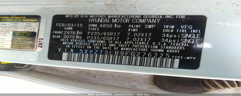 5XYZT3LB9FG276225 2015 HYUNDAI SANTA FE SPORT photo no. 9
