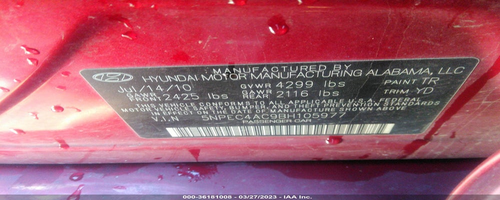 5NPEC4AC9BH105977 2011 HYUNDAI SONATA photo no. 9