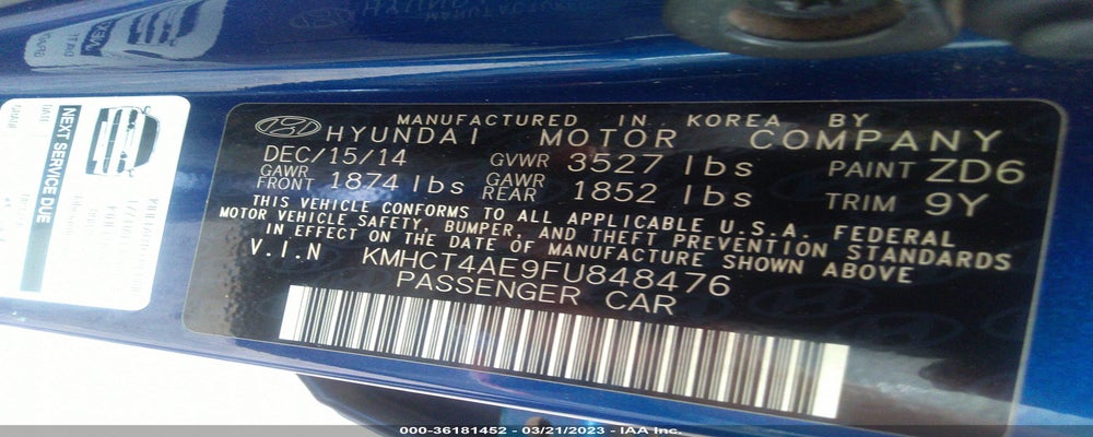 KMHCT4AE9FU848476 2015 HYUNDAI ACCENT photo no. 9