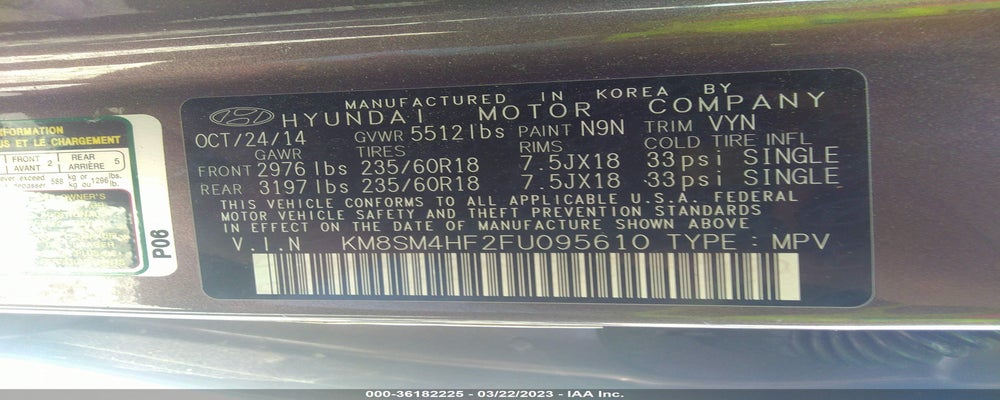 KM8SM4HF2FU095610 2015 HYUNDAI SANTA FE photo no. 9