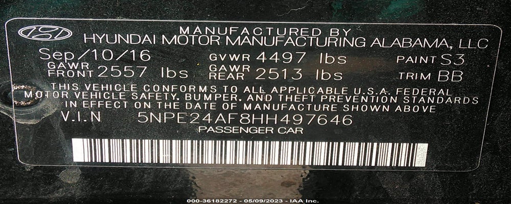 5NPE24AF8HH497646 2017 HYUNDAI SONATA photo no. 9
