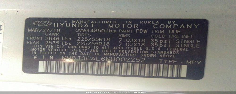 KM8J3CAL6KU002252 2019 HYUNDAI TUCSON photo no. 9