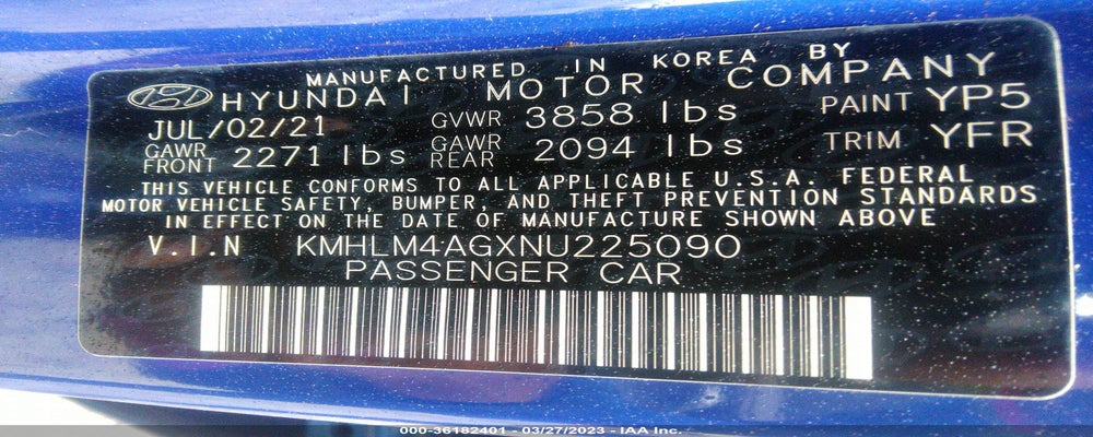 KMHLM4AGXNU225090 2022 HYUNDAI ELANTRA photo no. 9