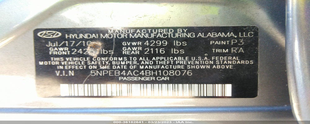 5NPEB4AC4BH108076 2011 HYUNDAI SONATA photo no. 9