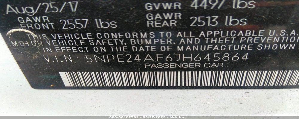 5NPE24AF6JH645864 2018 HYUNDAI SONATA photo no. 9