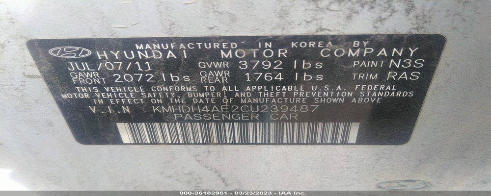 KMHDH4AE2CU239487 2012 HYUNDAI ELANTRA photo no. 9