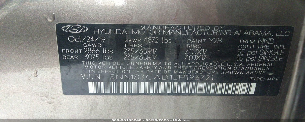 5NMS3CAD1LH193721 2020 HYUNDAI SANTA FE photo no. 9