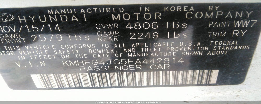 KMHFG4JG5FA442814 2015 HYUNDAI AZERA photo no. 9