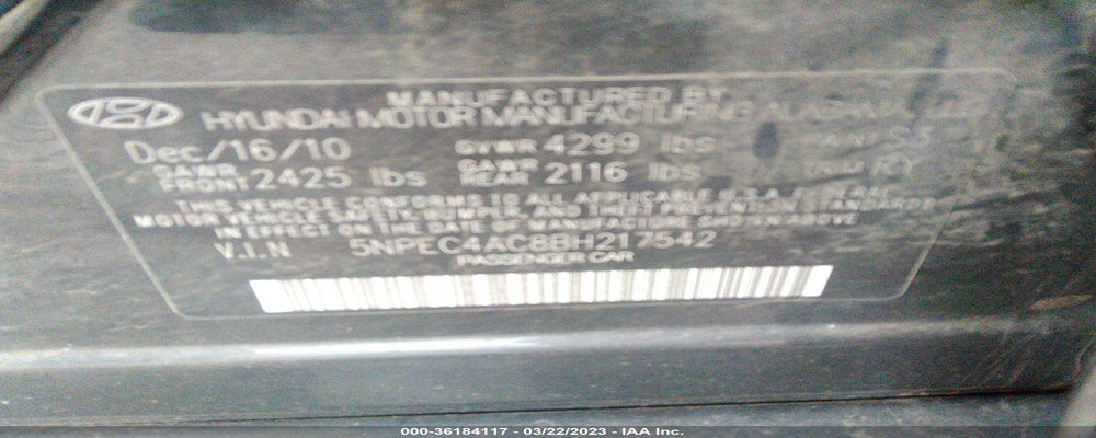 5NPEC4AC8BH217542 2011 HYUNDAI SONATA photo no. 9